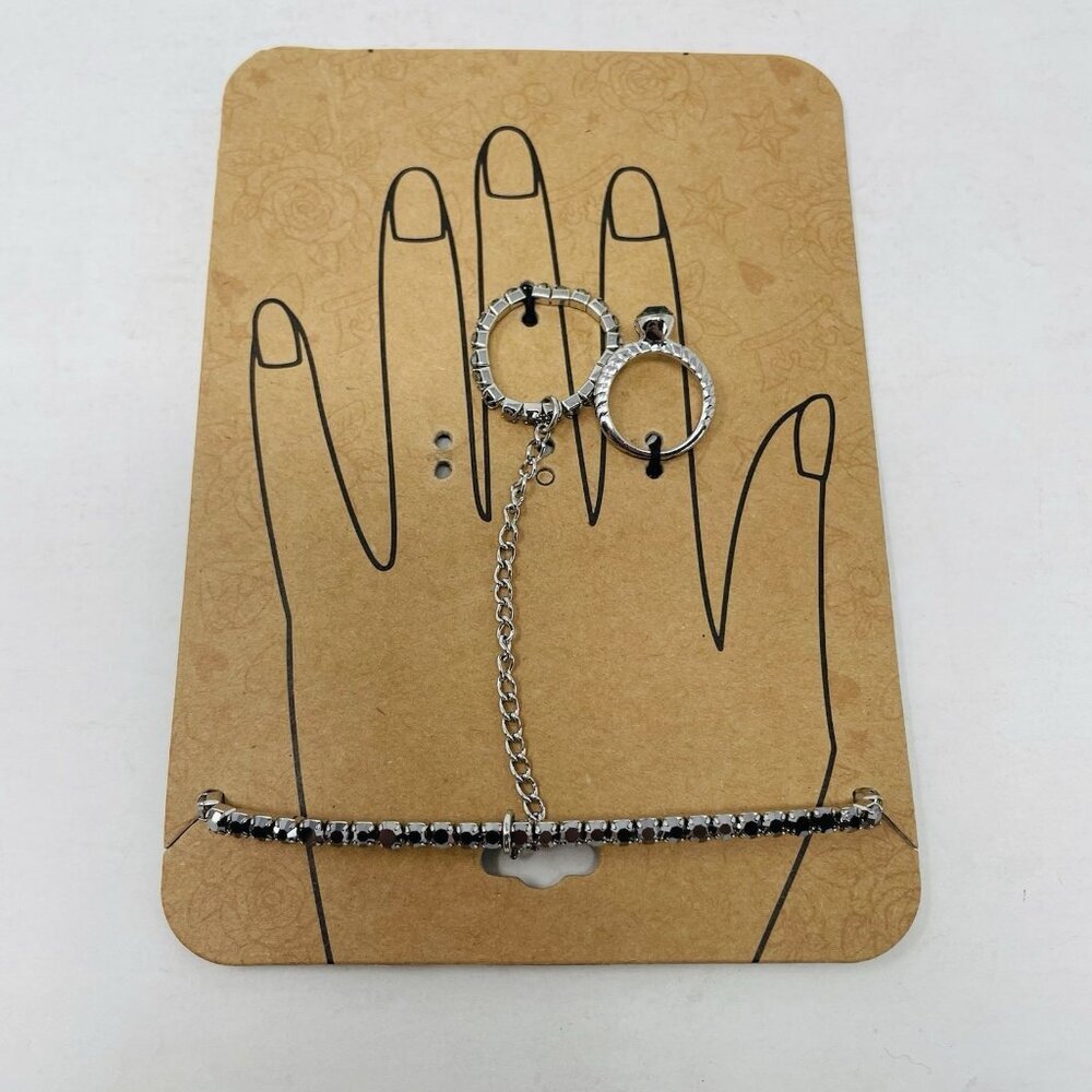 G by Gennaro‎ Womens Size 8 SilverTone Stretch Bracelet & Ring Chain Pinky Ring